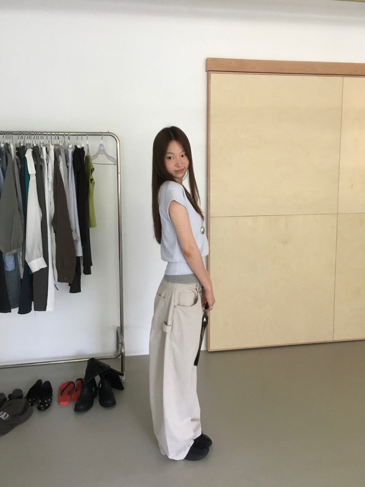 S/S 美肩撞色掛脖兩件式上衣