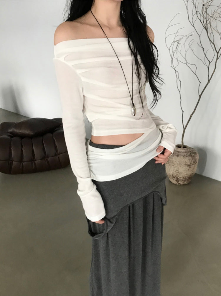 美肩側露腰細節上衣