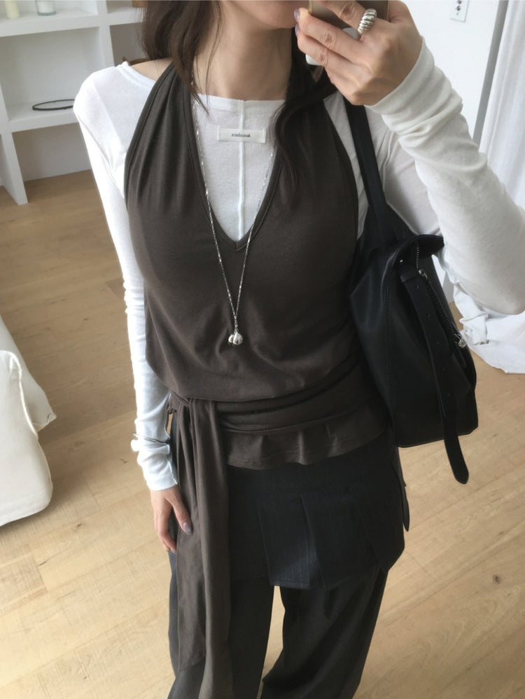 美色船領標籤骨線細節上衣