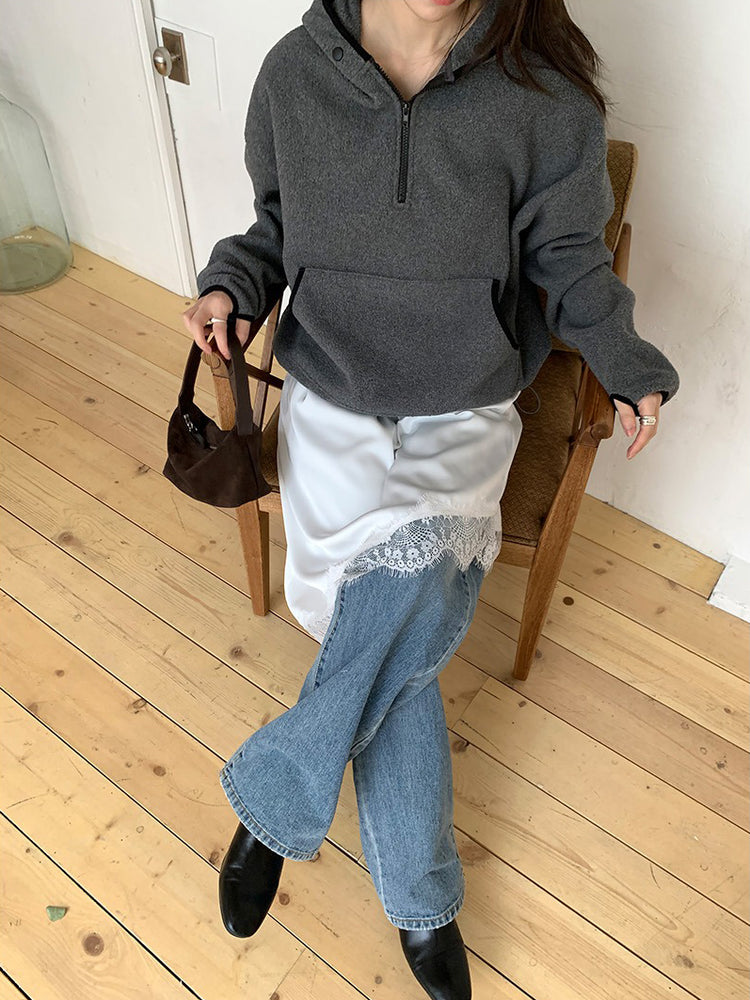 蕾絲邊光澤感不規則下擺裙