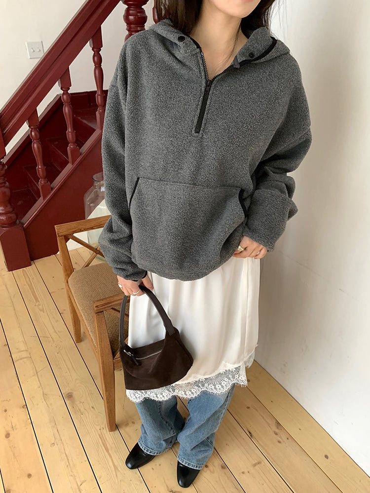 蕾絲邊光澤感不規則下擺裙