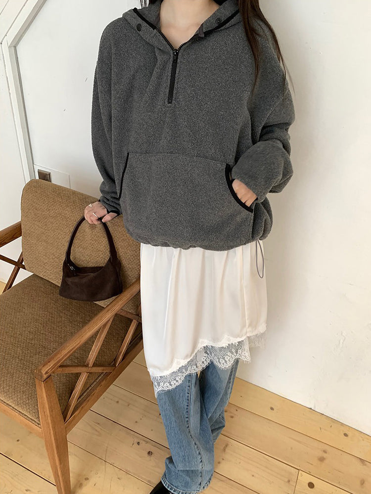 蕾絲邊光澤感不規則下擺裙