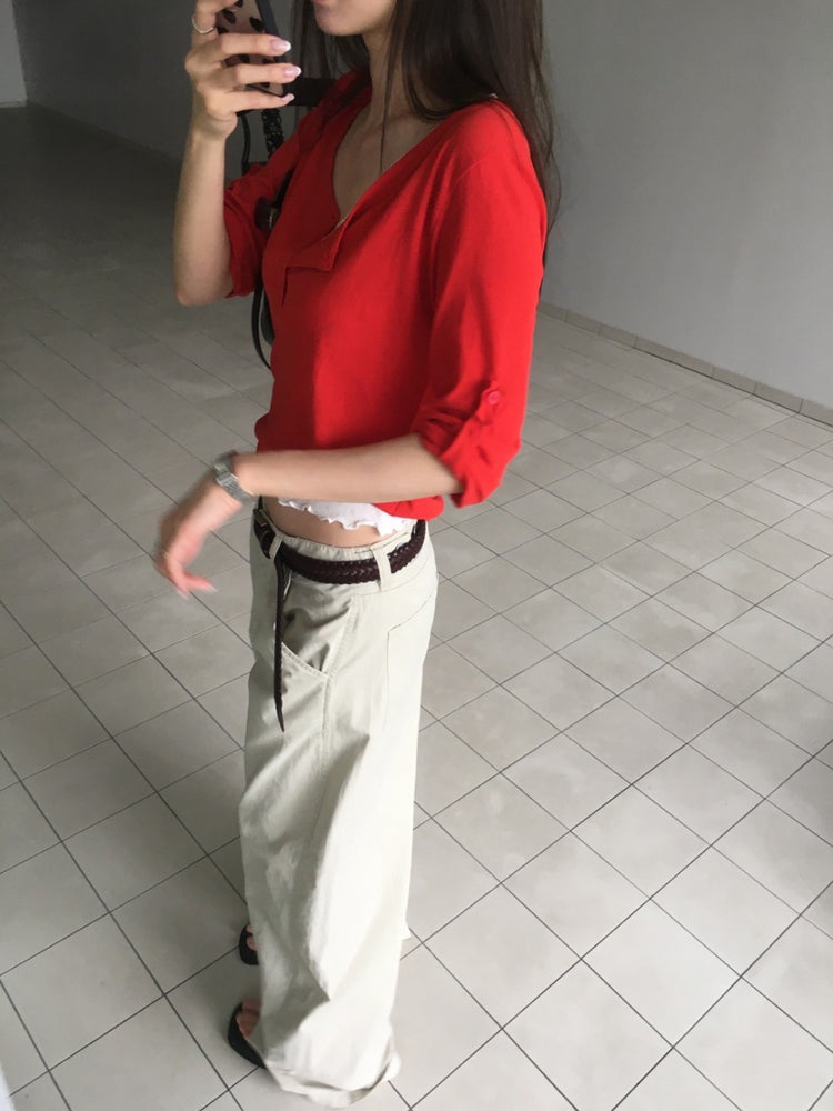 美色亨利領反折袖細節上衣