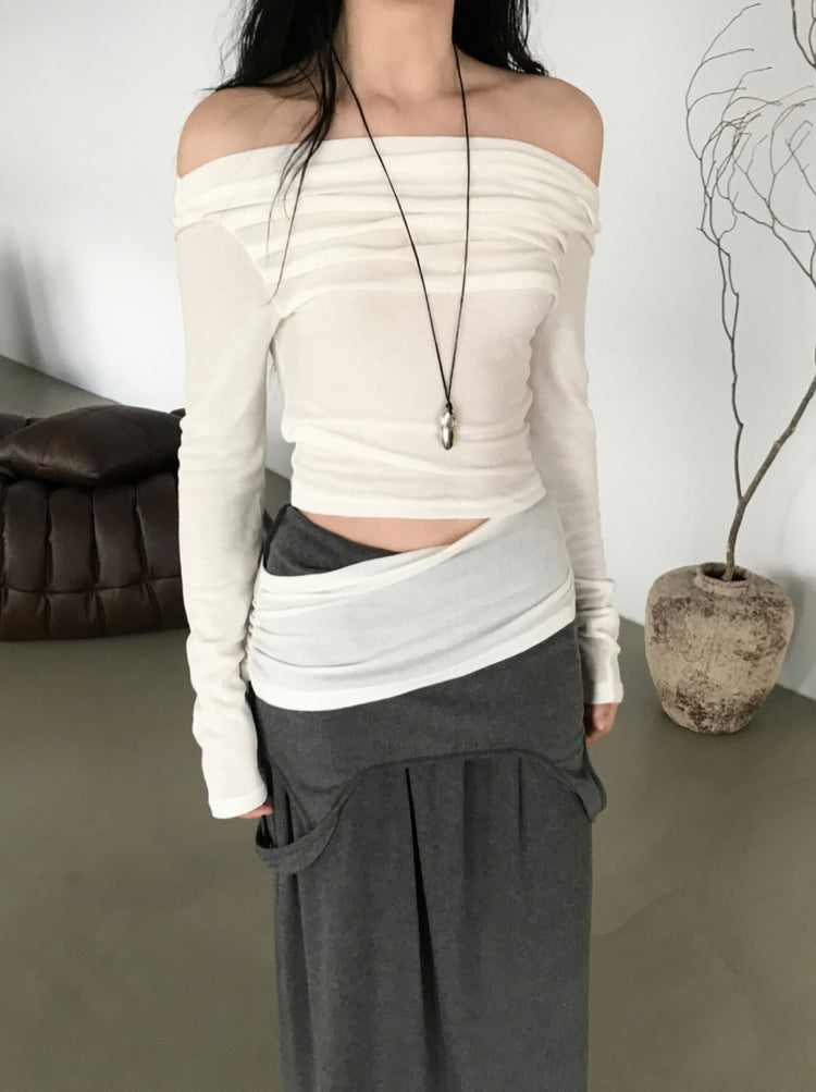 美肩側露腰細節上衣