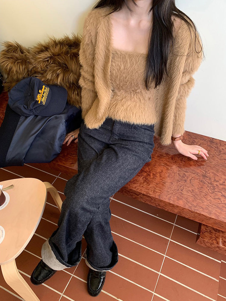 毛毛質感背心外套兩件式套裝