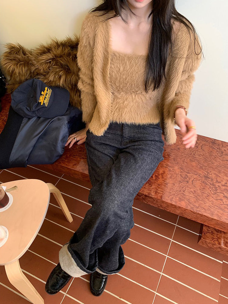 毛毛質感背心外套兩件式套裝