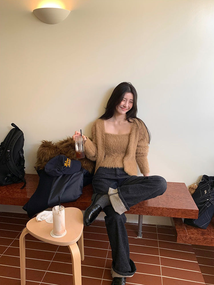 毛毛質感背心外套兩件式套裝