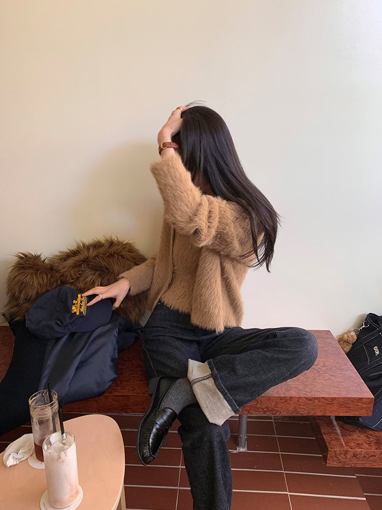 毛毛質感背心外套兩件式套裝