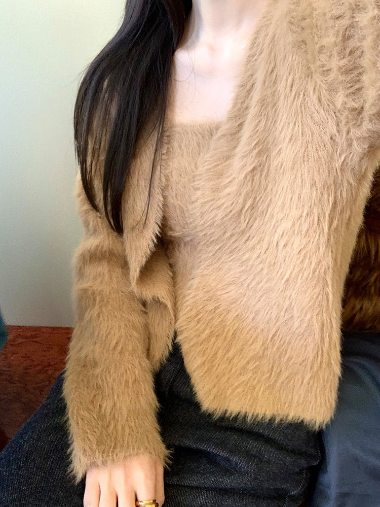 毛毛質感背心外套兩件式套裝