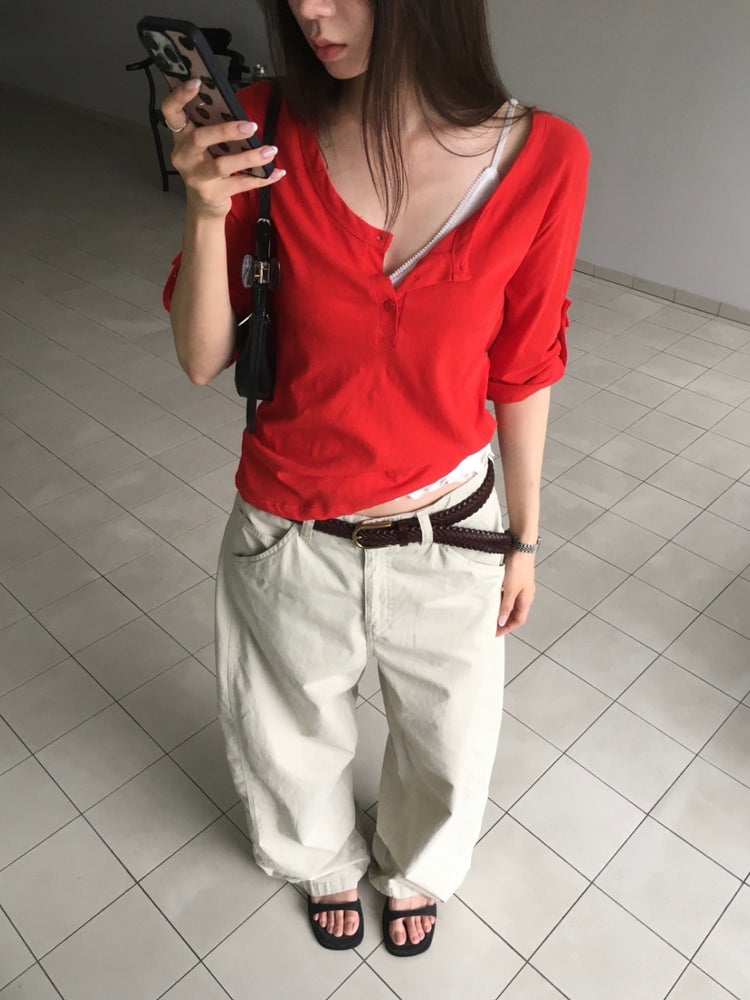 美色亨利領反折袖細節上衣
