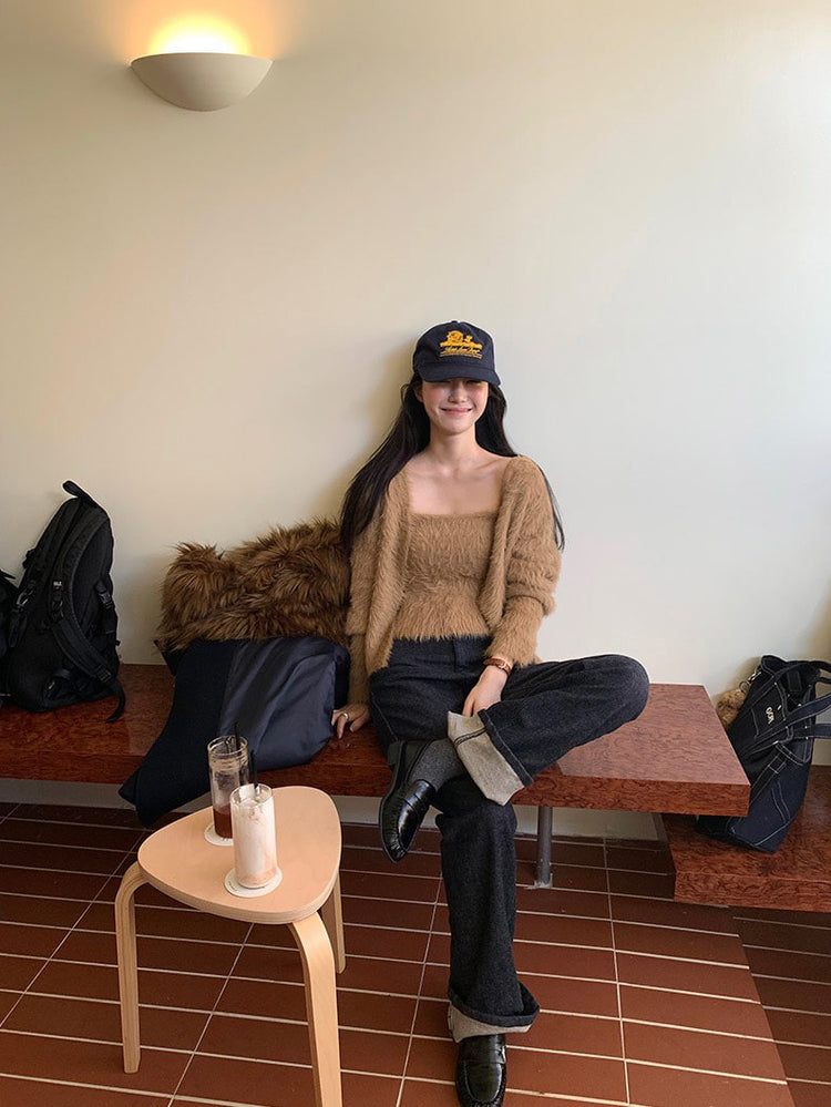 毛毛質感背心外套兩件式套裝