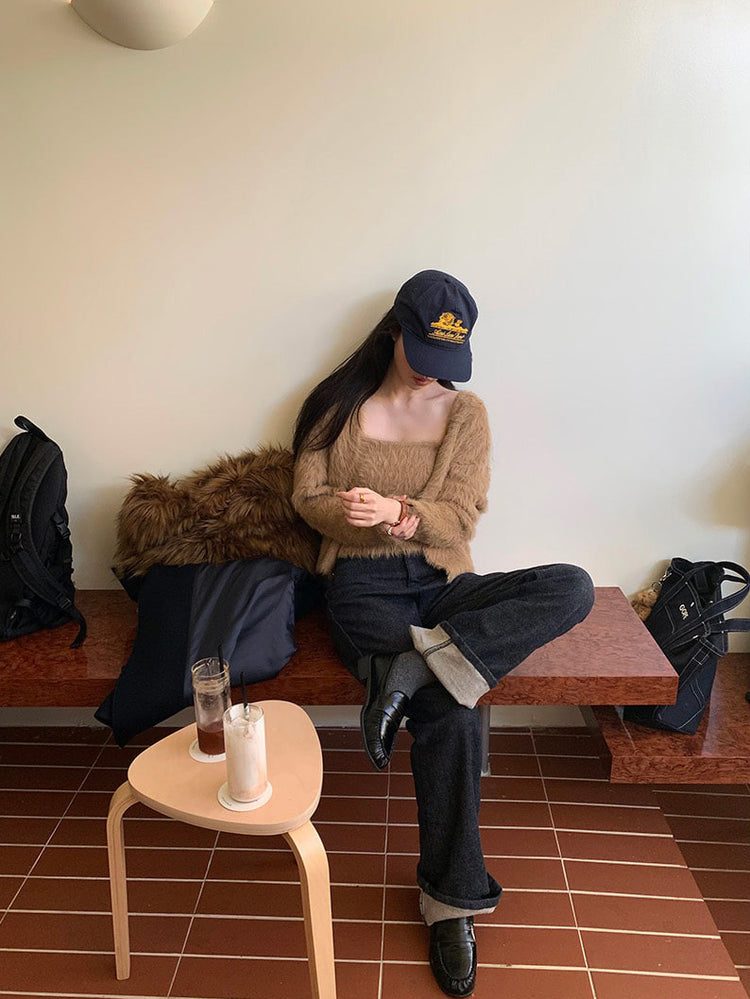 毛毛質感背心外套兩件式套裝