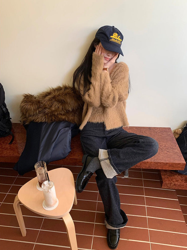 毛毛質感背心外套兩件式套裝