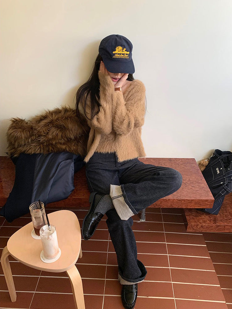 毛毛質感背心外套兩件式套裝