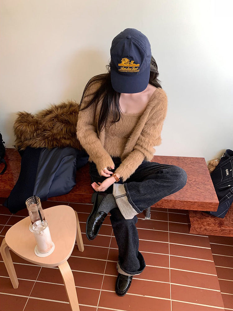 毛毛質感背心外套兩件式套裝