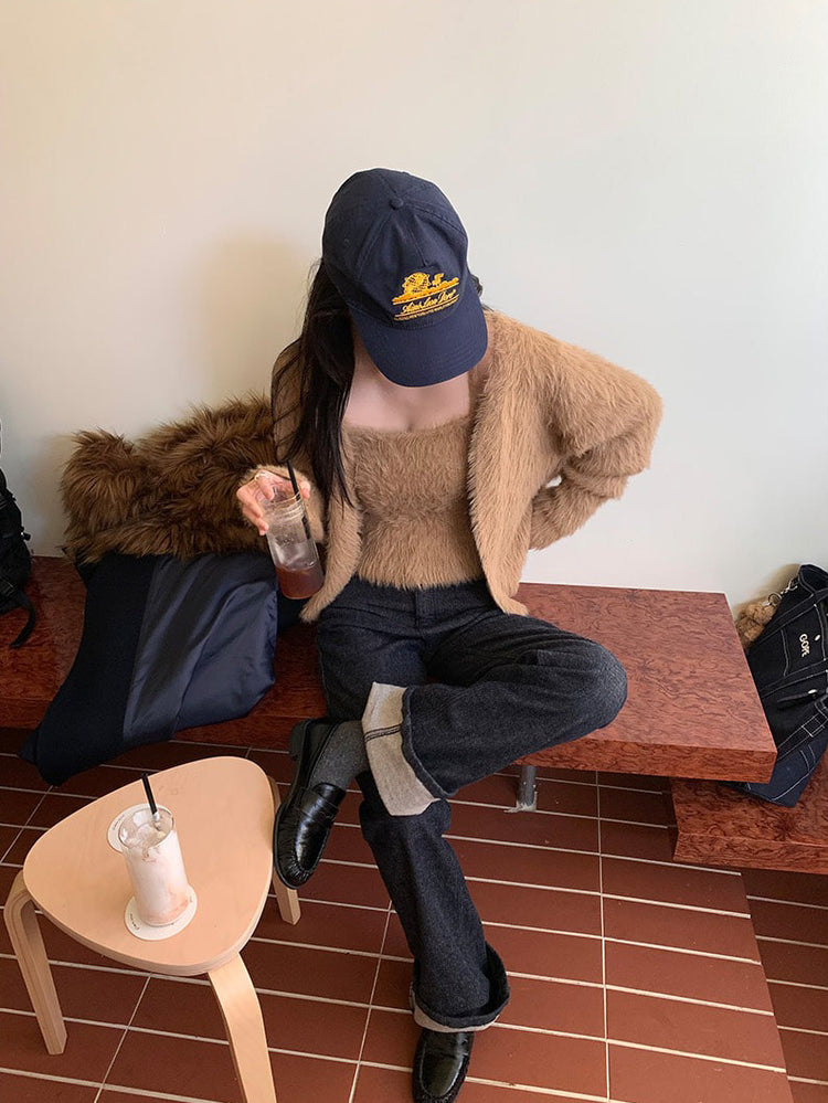 毛毛質感背心外套兩件式套裝