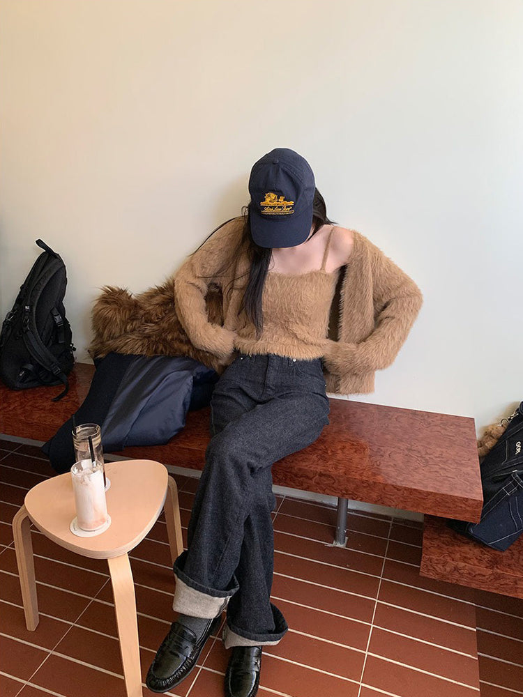 毛毛質感背心外套兩件式套裝