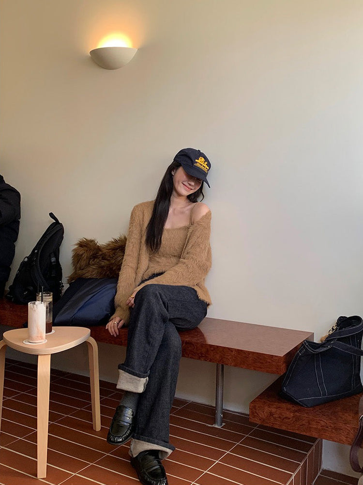 毛毛質感背心外套兩件式套裝