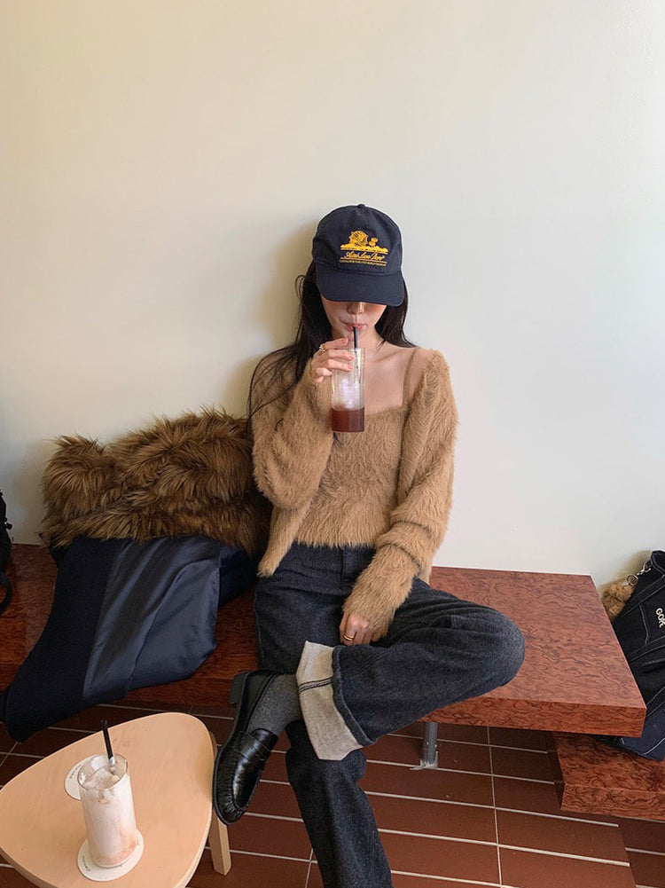 毛毛質感背心外套兩件式套裝