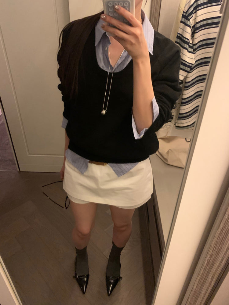 美色U領線細節針織上衣