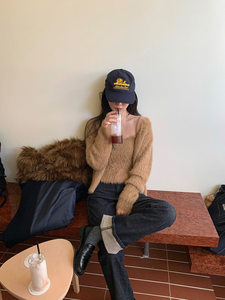 毛毛質感背心外套兩件式套裝