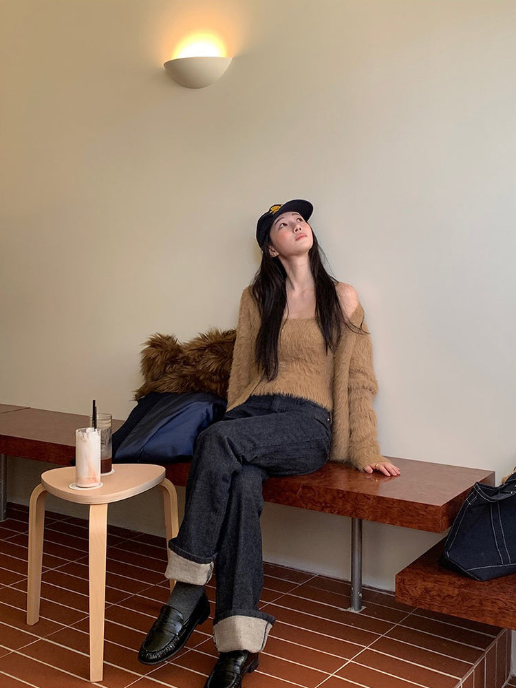 毛毛質感背心外套兩件式套裝