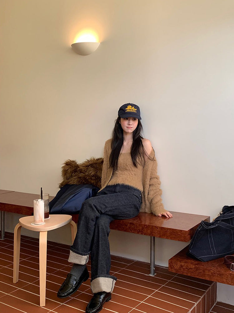 毛毛質感背心外套兩件式套裝