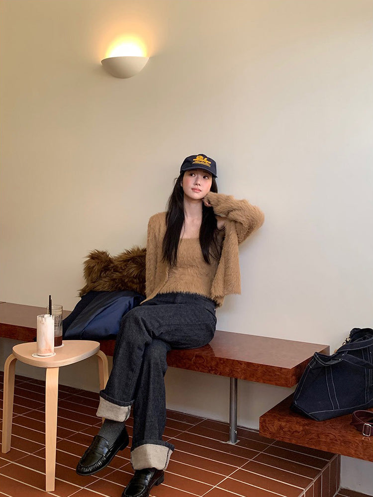 毛毛質感背心外套兩件式套裝