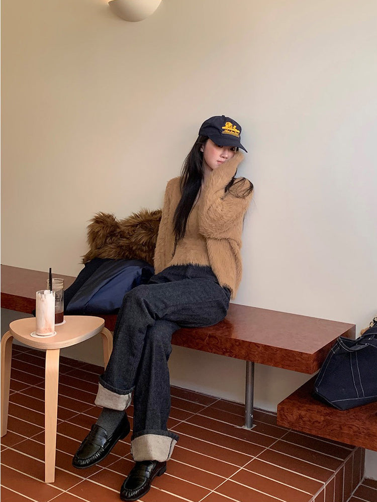 毛毛質感背心外套兩件式套裝