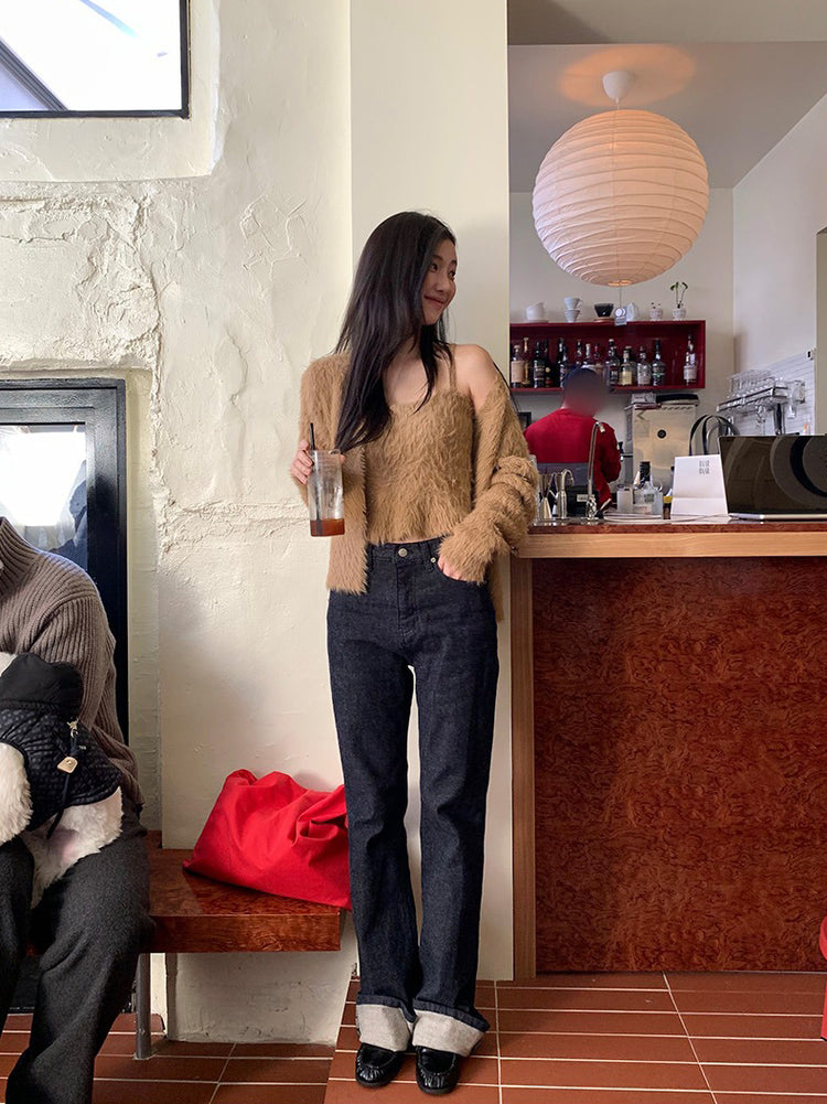 毛毛質感背心外套兩件式套裝