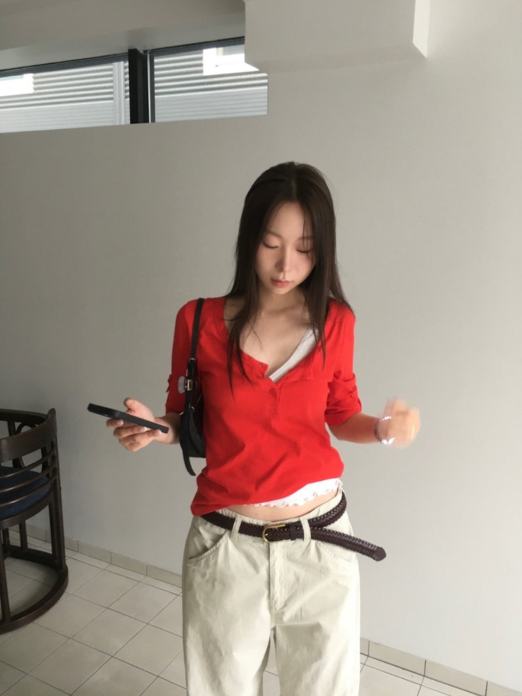 美色亨利領反折袖細節上衣