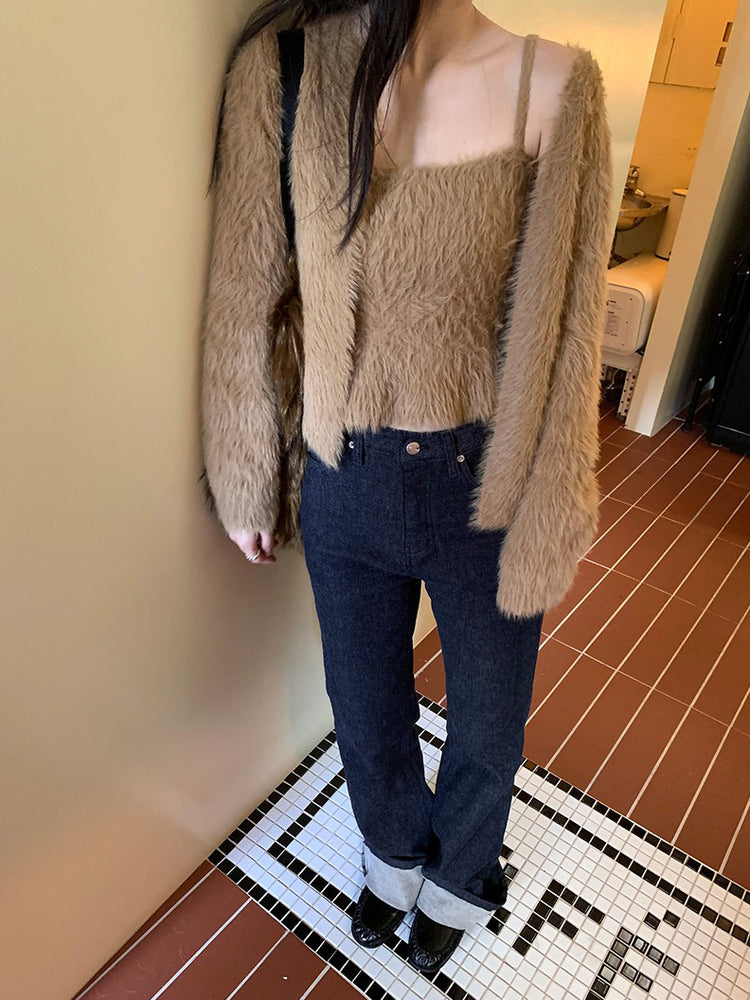 毛毛質感背心外套兩件式套裝