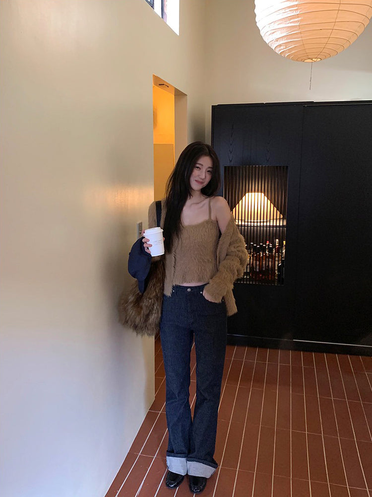 毛毛質感背心外套兩件式套裝