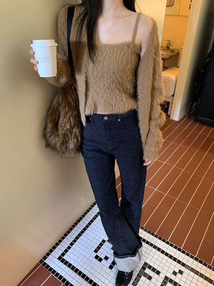 毛毛質感背心外套兩件式套裝