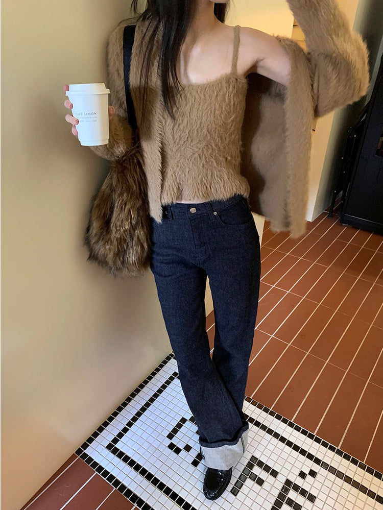 毛毛質感背心外套兩件式套裝