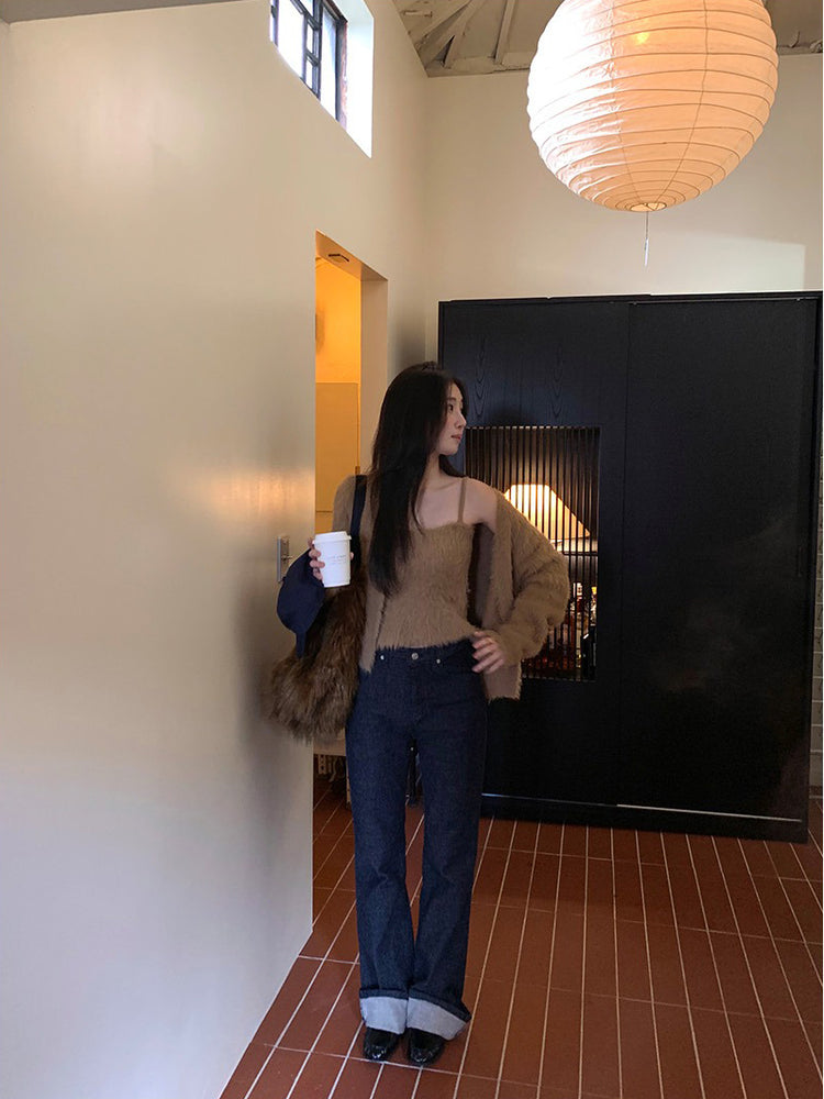 毛毛質感背心外套兩件式套裝