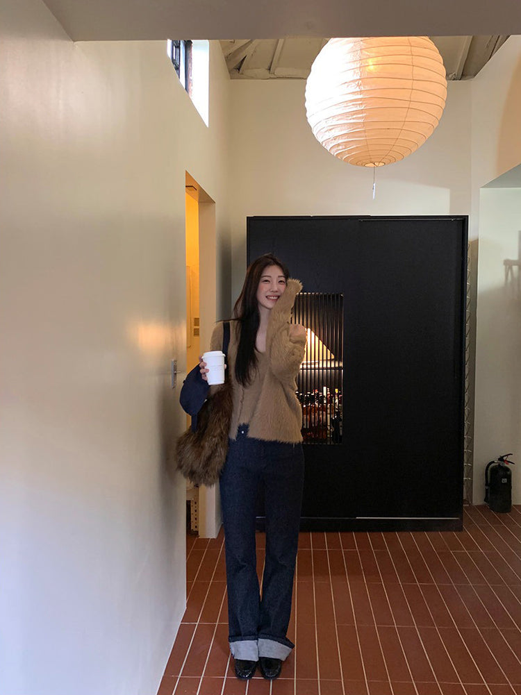 毛毛質感背心外套兩件式套裝