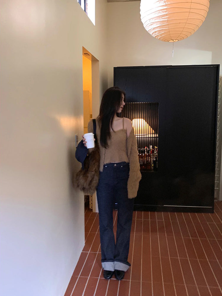 毛毛質感背心外套兩件式套裝