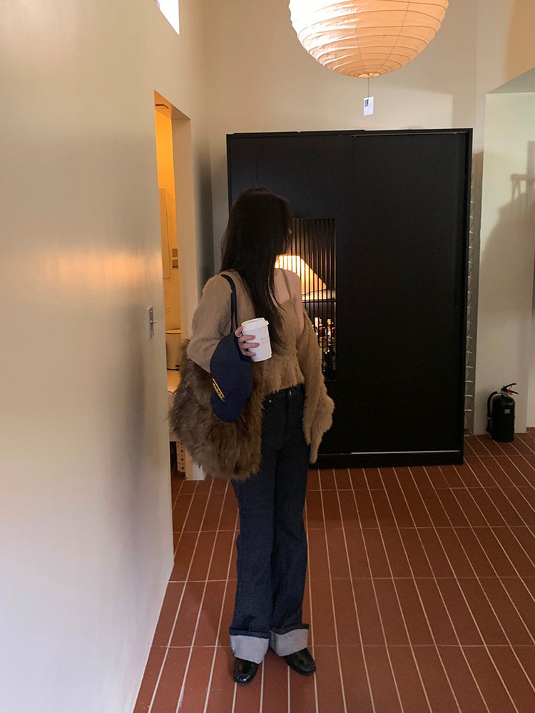 毛毛質感背心外套兩件式套裝