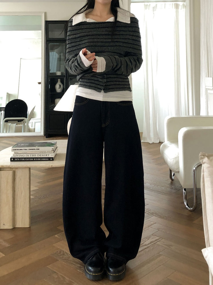 美肩下擺扣鈕細節針織上衣