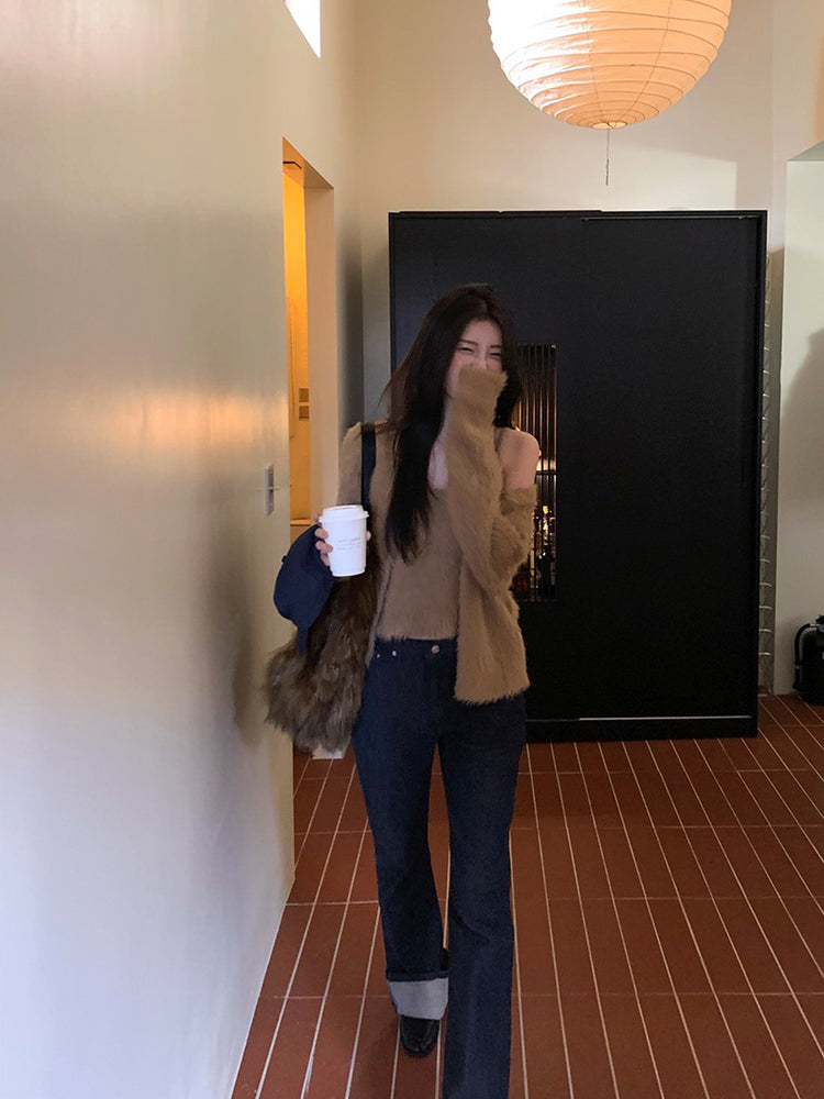 毛毛質感背心外套兩件式套裝