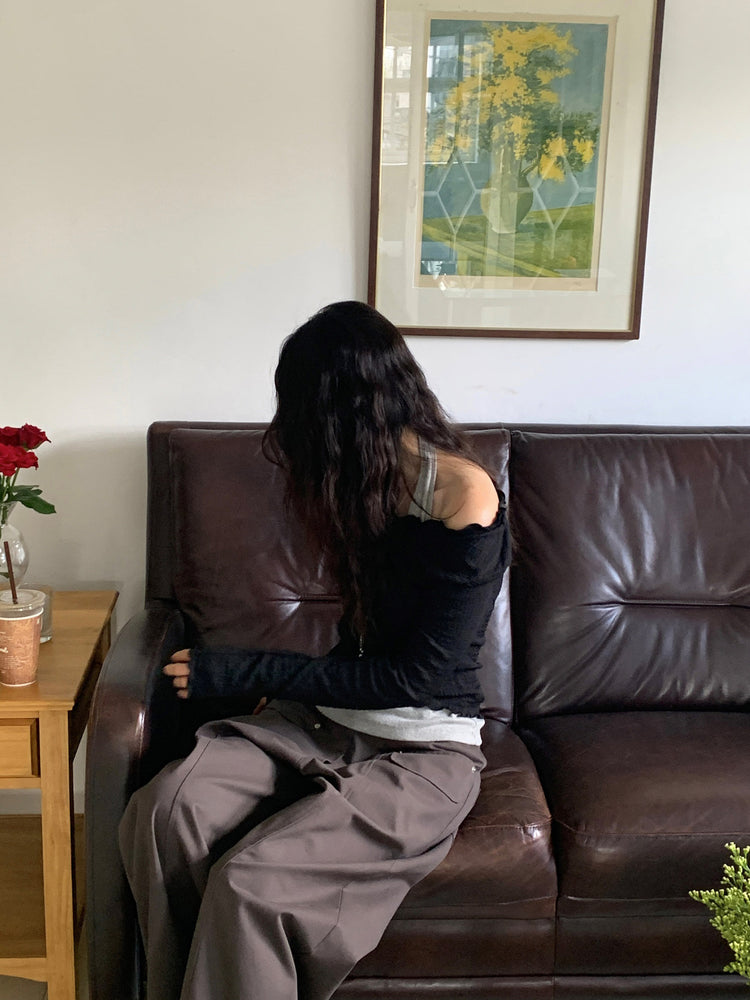 皺皺V領抓褶細節上衣