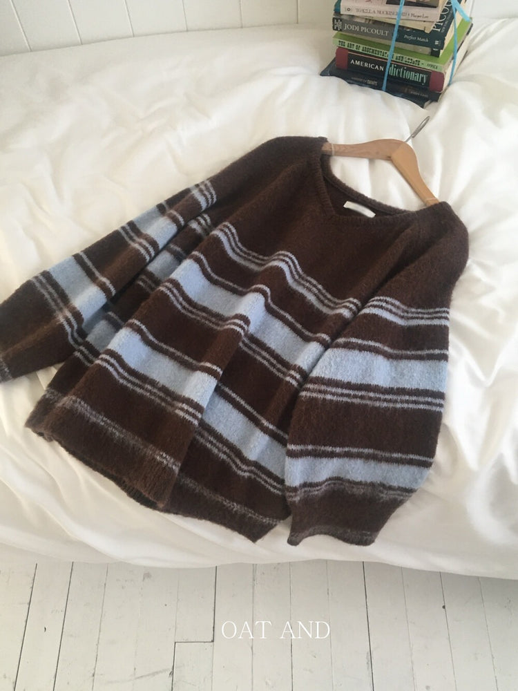 V領撞色條紋細節毛衣