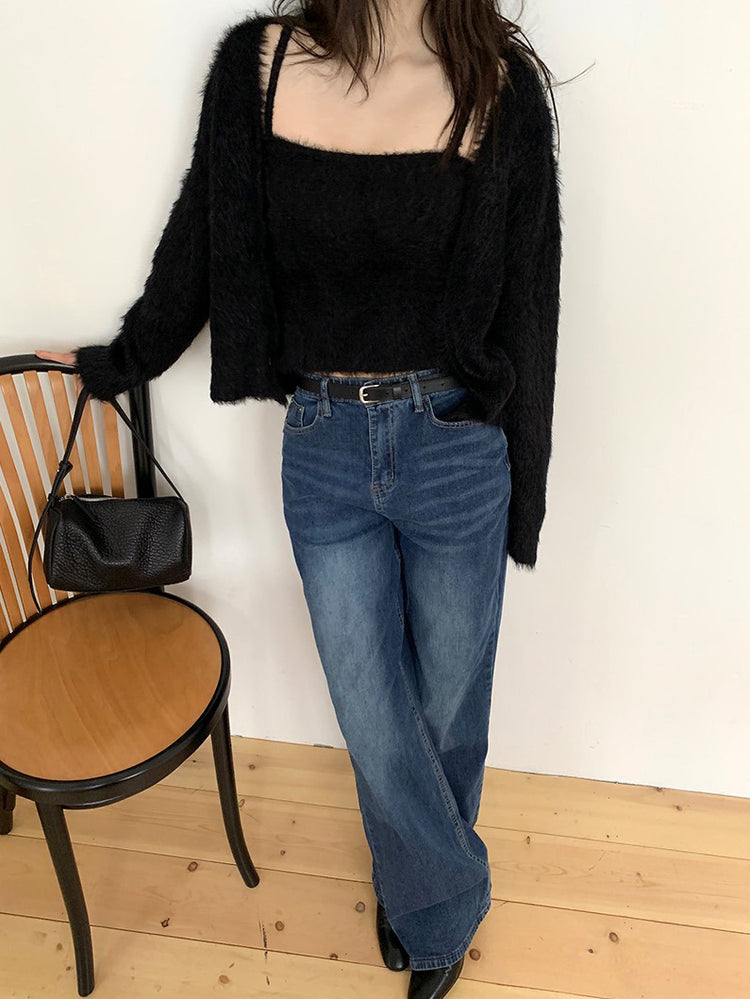 毛毛質感背心外套兩件式套裝