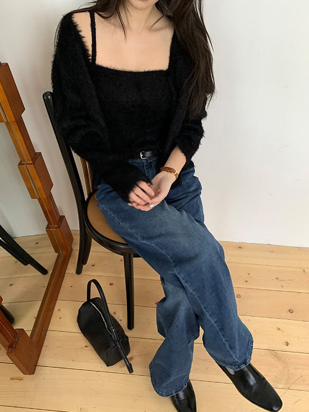 毛毛質感背心外套兩件式套裝