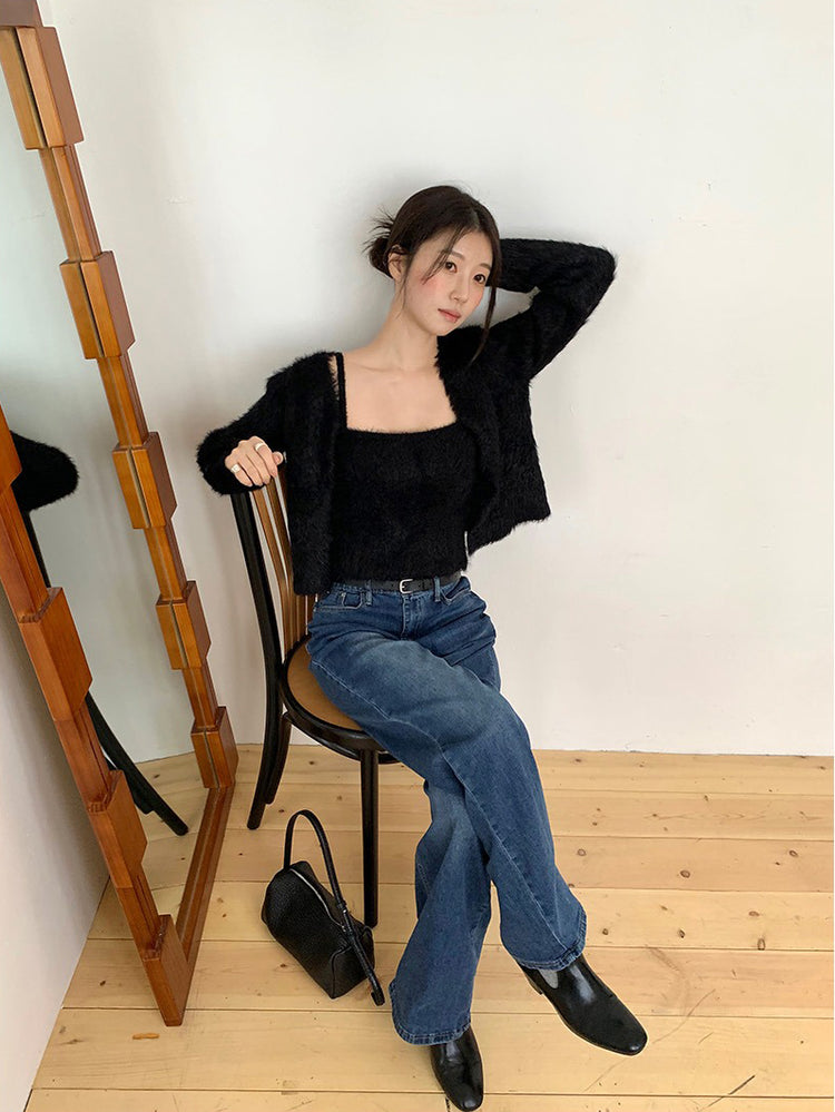 毛毛質感背心外套兩件式套裝