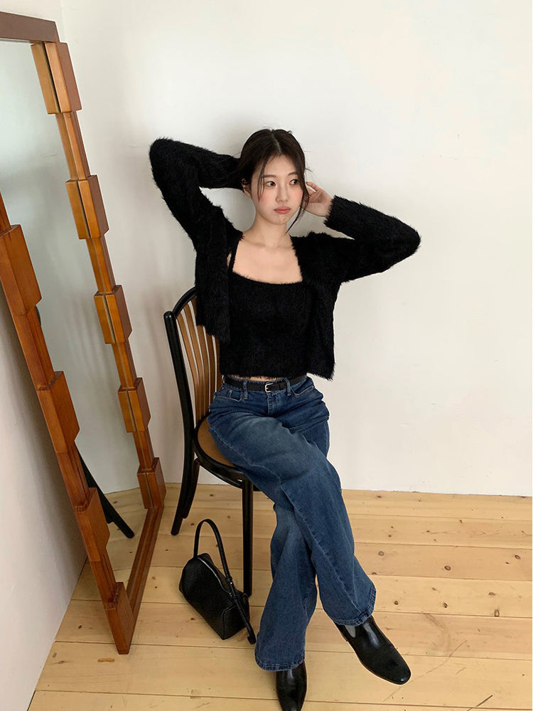 毛毛質感背心外套兩件式套裝