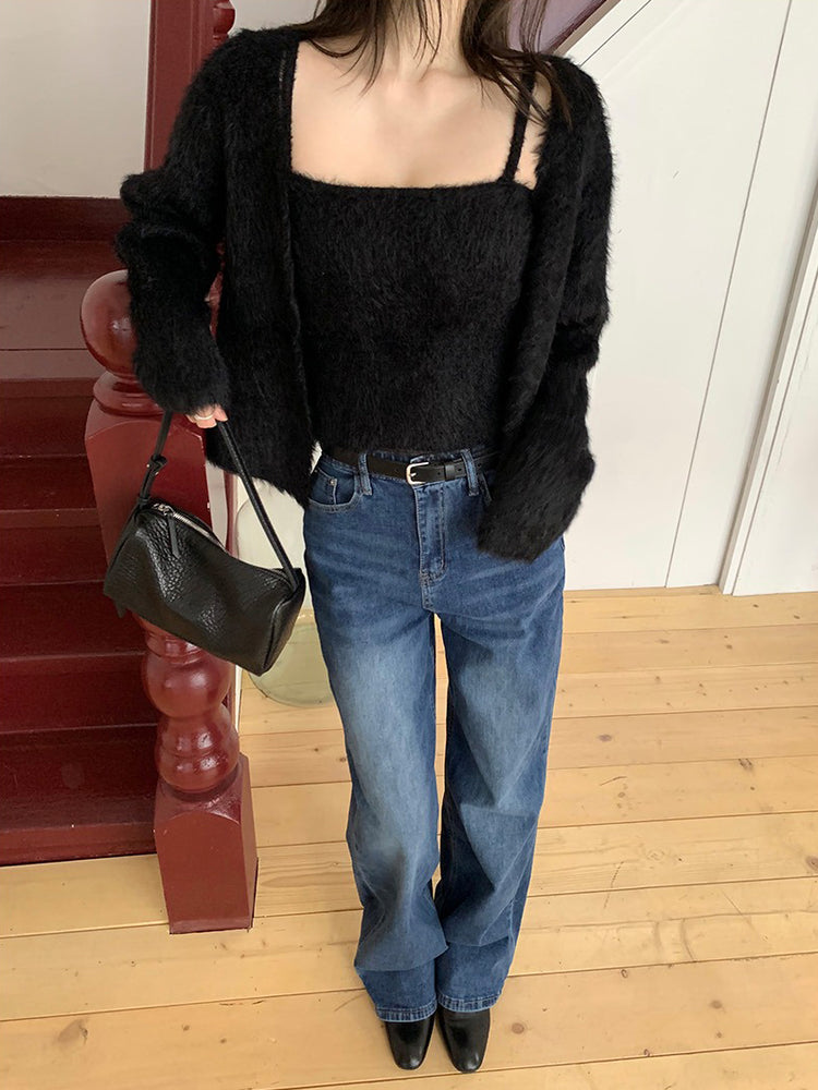 毛毛質感背心外套兩件式套裝