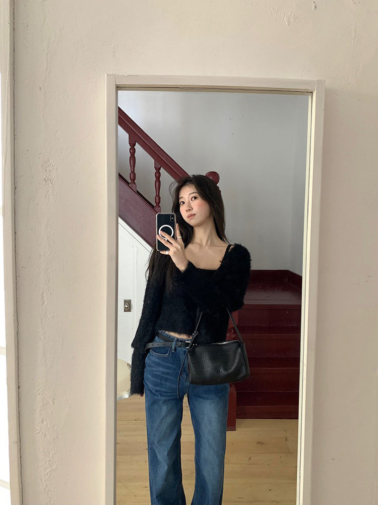 毛毛質感背心外套兩件式套裝