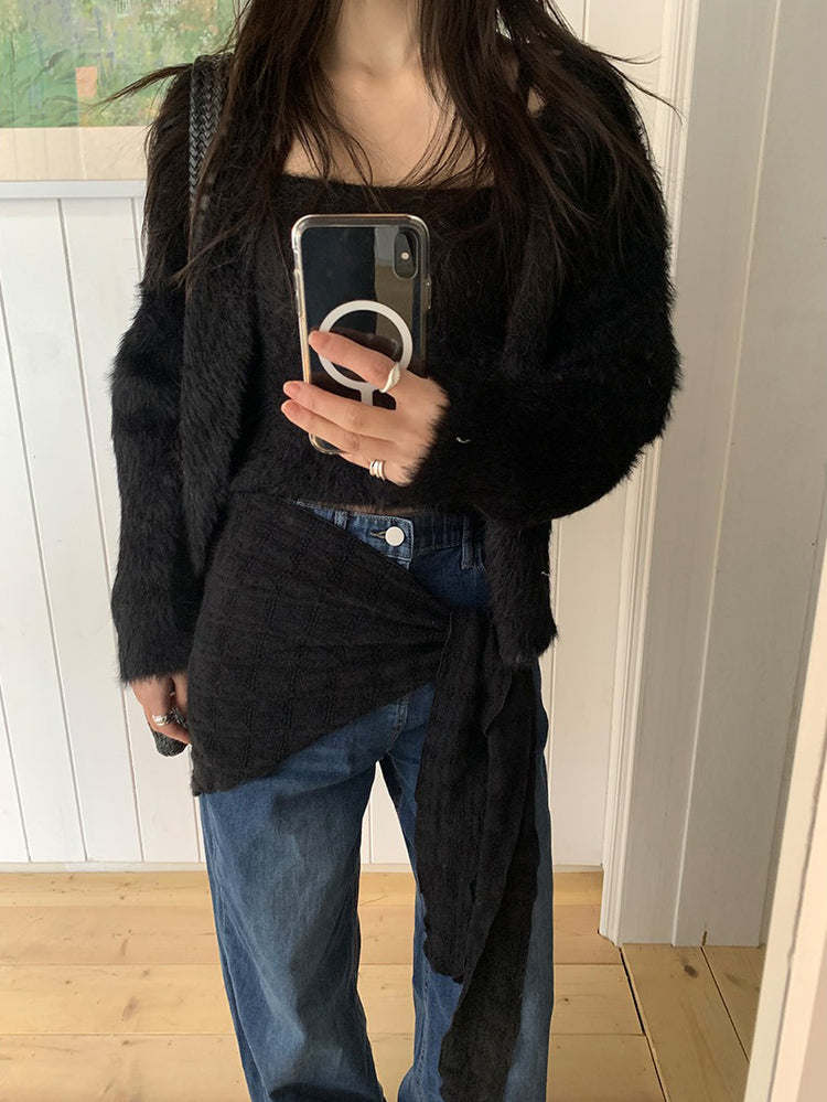 毛毛質感背心外套兩件式套裝